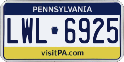 PA license plate LWL6925