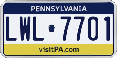 PA license plate LWL7701
