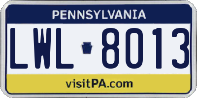 PA license plate LWL8013
