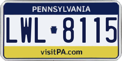 PA license plate LWL8115