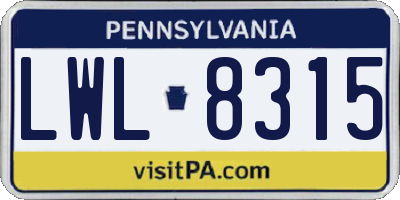 PA license plate LWL8315