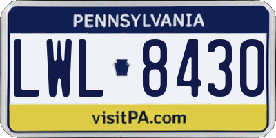PA license plate LWL8430