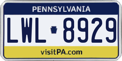PA license plate LWL8929
