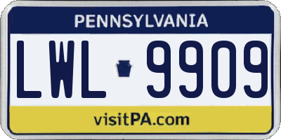 PA license plate LWL9909