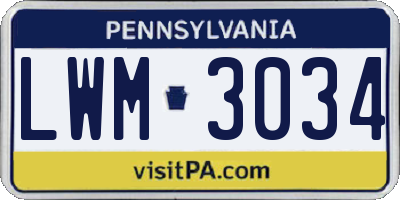 PA license plate LWM3034