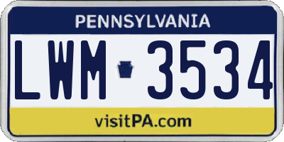 PA license plate LWM3534