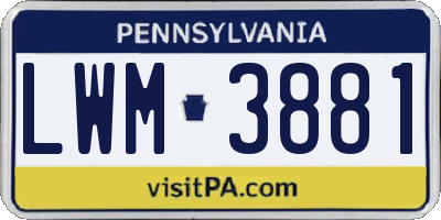 PA license plate LWM3881
