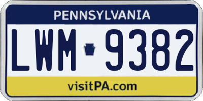 PA license plate LWM9382