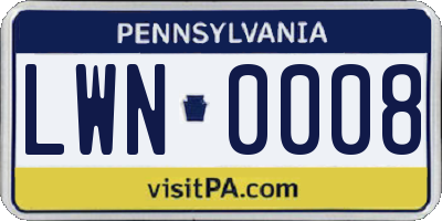 PA license plate LWN0008