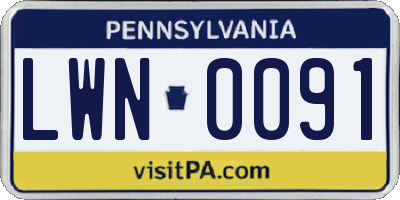 PA license plate LWN0091