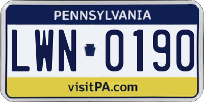 PA license plate LWN0190