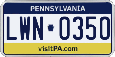PA license plate LWN0350