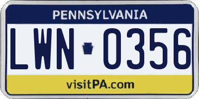 PA license plate LWN0356