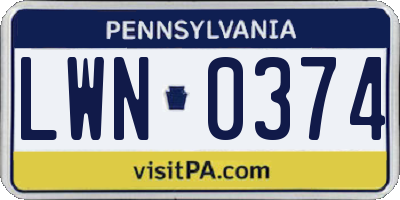 PA license plate LWN0374
