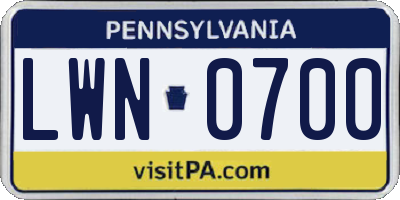 PA license plate LWN0700