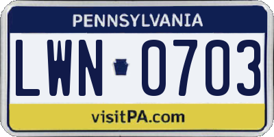 PA license plate LWN0703