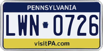 PA license plate LWN0726