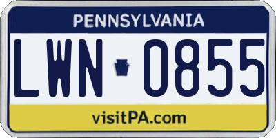 PA license plate LWN0855