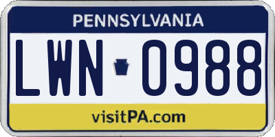 PA license plate LWN0988