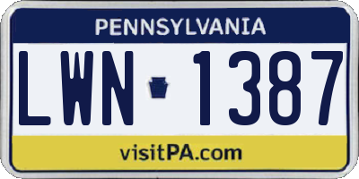 PA license plate LWN1387