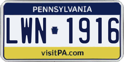 PA license plate LWN1916