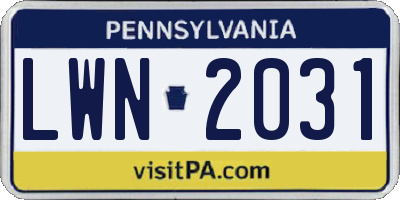 PA license plate LWN2031