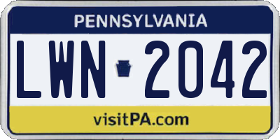 PA license plate LWN2042