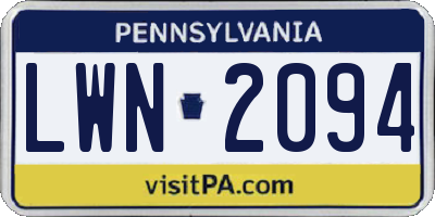 PA license plate LWN2094