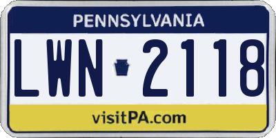 PA license plate LWN2118