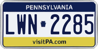 PA license plate LWN2285