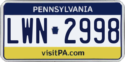 PA license plate LWN2998