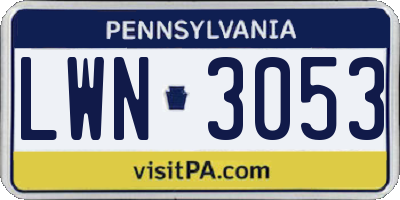 PA license plate LWN3053