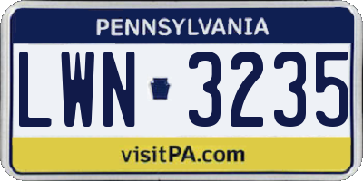 PA license plate LWN3235