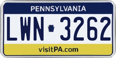 PA license plate LWN3262