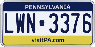 PA license plate LWN3376
