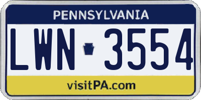 PA license plate LWN3554