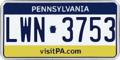 PA license plate LWN3753