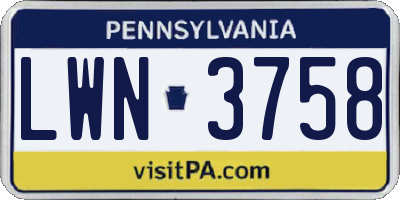 PA license plate LWN3758