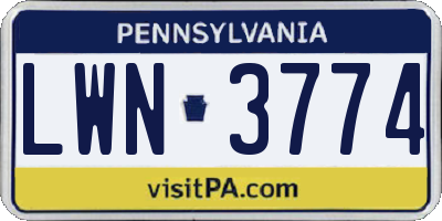 PA license plate LWN3774