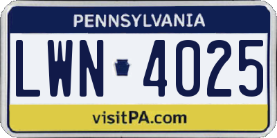PA license plate LWN4025