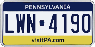 PA license plate LWN4190