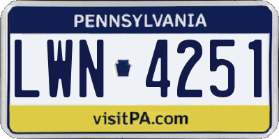 PA license plate LWN4251