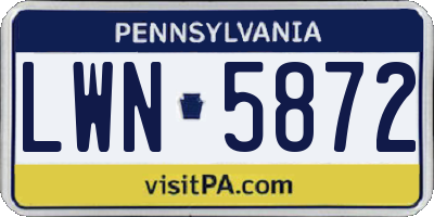 PA license plate LWN5872