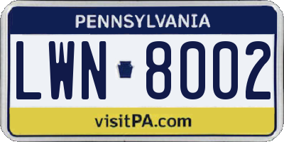 PA license plate LWN8002