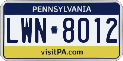 PA license plate LWN8012