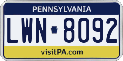 PA license plate LWN8092