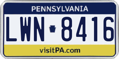 PA license plate LWN8416