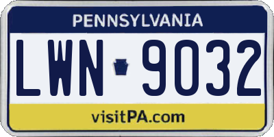 PA license plate LWN9032