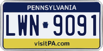 PA license plate LWN9091