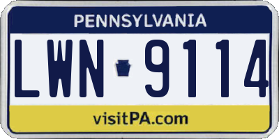 PA license plate LWN9114